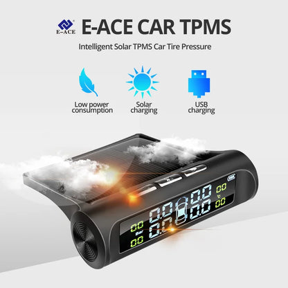 E-ACE K01TPMS solar sensor intelligence  Wireless Tire Pressure Monitoring System  Auto Security Alarm Device With 4 sensors [SEC]