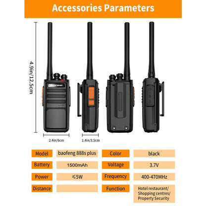 2PCS Walkie Talkie Baofeng BF-888S PLUS Upgraded Version Two-Way Radio 16CH Walkie-Talkie Radios Transceiver UHF 400-470MHz [COM]