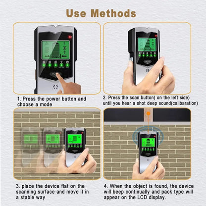 SH402 Wall Stud Finder Sensor Wall Scanner 5 in 1 LCD Electronic Detector Edge Center Wood Current Metal AC Live Wires Detection [MTL]