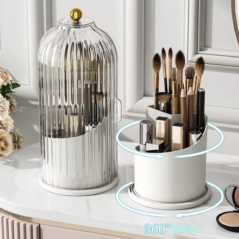 360° Rotating Makeup Brush Holder With Lid Luxury Cosmetic Organizer Lipstick Eyebrow Pencil Holder Eye Shadow Storage Box [CSM]