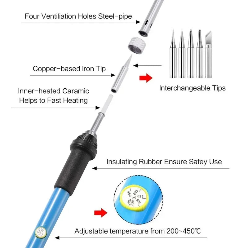 New Adjustable Temperature Electric Soldering Iron 220V 110V 60W Welding Solder Rework Station Heat Pencil Tips Repair Tools [TOL]