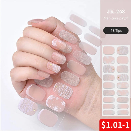 New Years  Design Semi-cured UV Gel Nail Stickers Full Cover UV/LED Lamp Required Gel Nail Strips Press On Nail Decal [BEU]