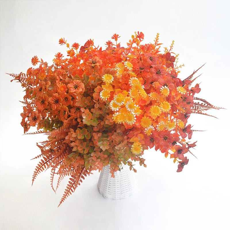 Gypsophila Artificial Flowers Eucalyptus Branch Babies Breath Fake Red Orange Flower Bouquet Home Wedding Decoration Autumn [FLW]