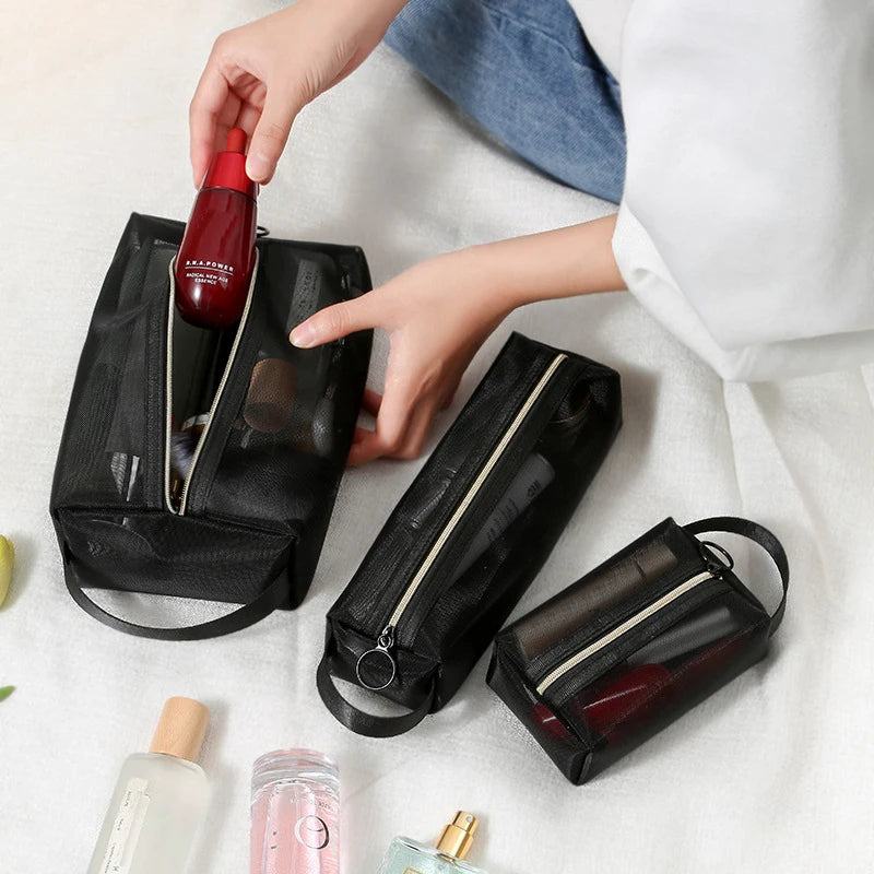 New Mesh Transparent Cosmetic Bags Small Large Clear Black Makeup Bag Portable Travel Toiletry Organizer Lipstick Storage Pouch [CSM]