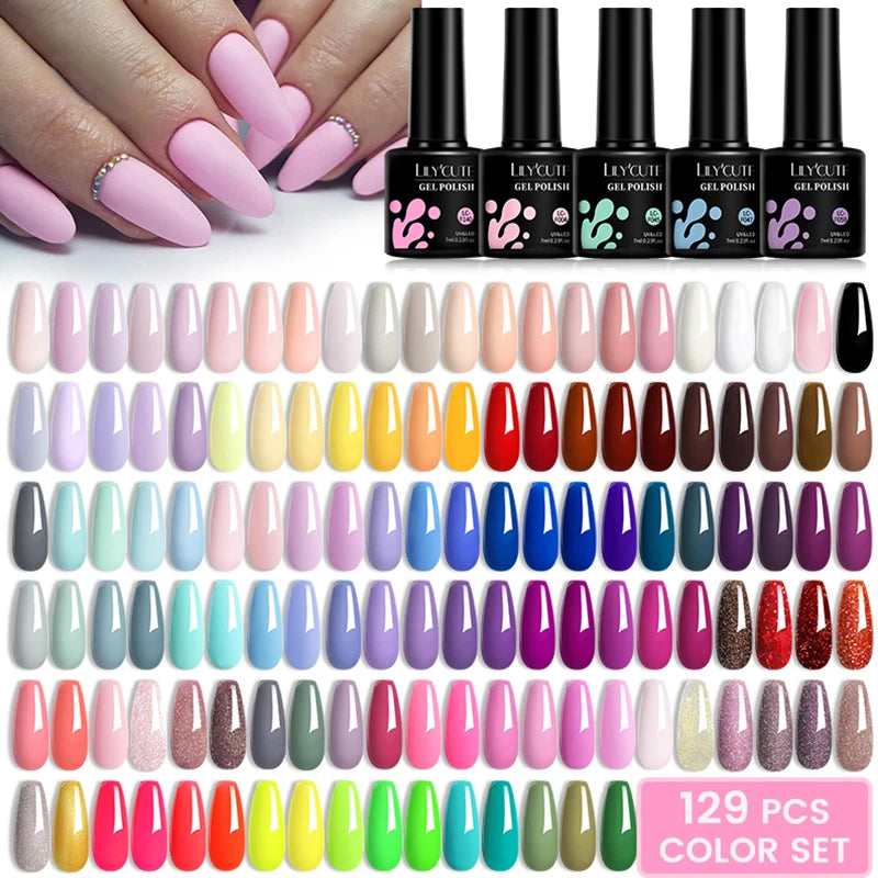 Gel Nail Polish Set 129 Color Glitter Gel Polish Semi Permanent Soak Off Long Lasting Organic UV LED Nail Gel Varnish [BEU]