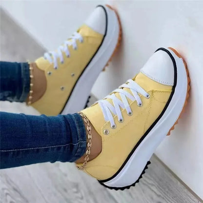 Speedy 2023Classic White Canvas Shoes Women Sneakers Solid Lace-Up Casual Platform Shoes for Women [SHO]