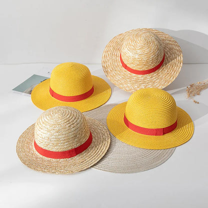 Anime One Piece Monkey D Luffy Cosplay Straw Hat Adult Unisex Weaving Summer Sun Cap Shanks Pirates Caps Halloween Prop Gift [COS]