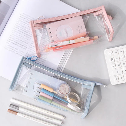 Transparent Pencil Case Large Capacity Simple Pen Bag Kawaii Cosmetic Bag School Study Stationery Office Supplies [CSM]