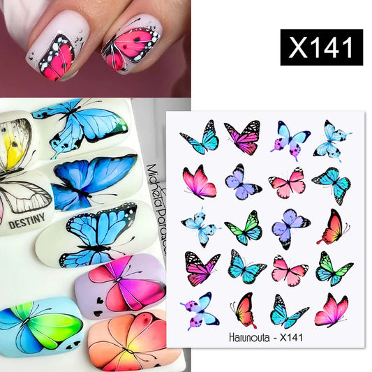 Butterfly Flower Design Leaves Nail Water Decals Color Wave Geometric Line Charms Sliders Decoration Tips For Nail Art [BEU]