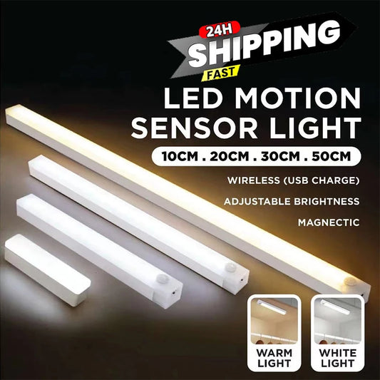 PIR Motion Sensor LED Under Cabinet Lamp Dimmable Rechargeable Night Light Stairs Closet Room Aisle Tube Bar Detector Bulb [MTL]