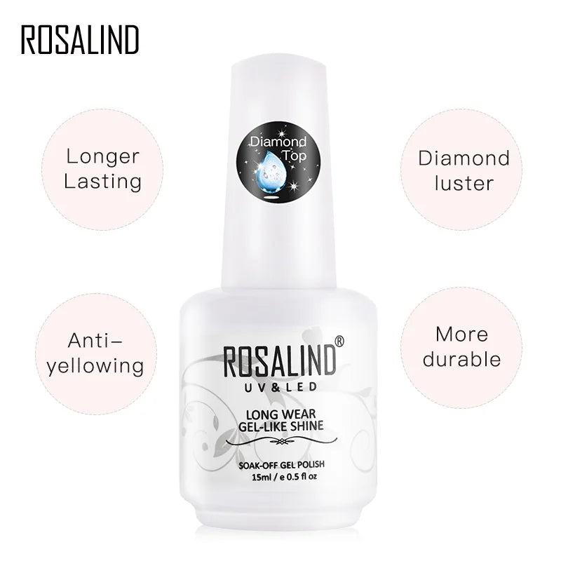 ROSALIND Top Coat Gel Nail Polish Diamond Transparent Soak Off UV Primer Gel Vernis 15ml Long Lasting Gel Lacquer Art Manicure [BEU]