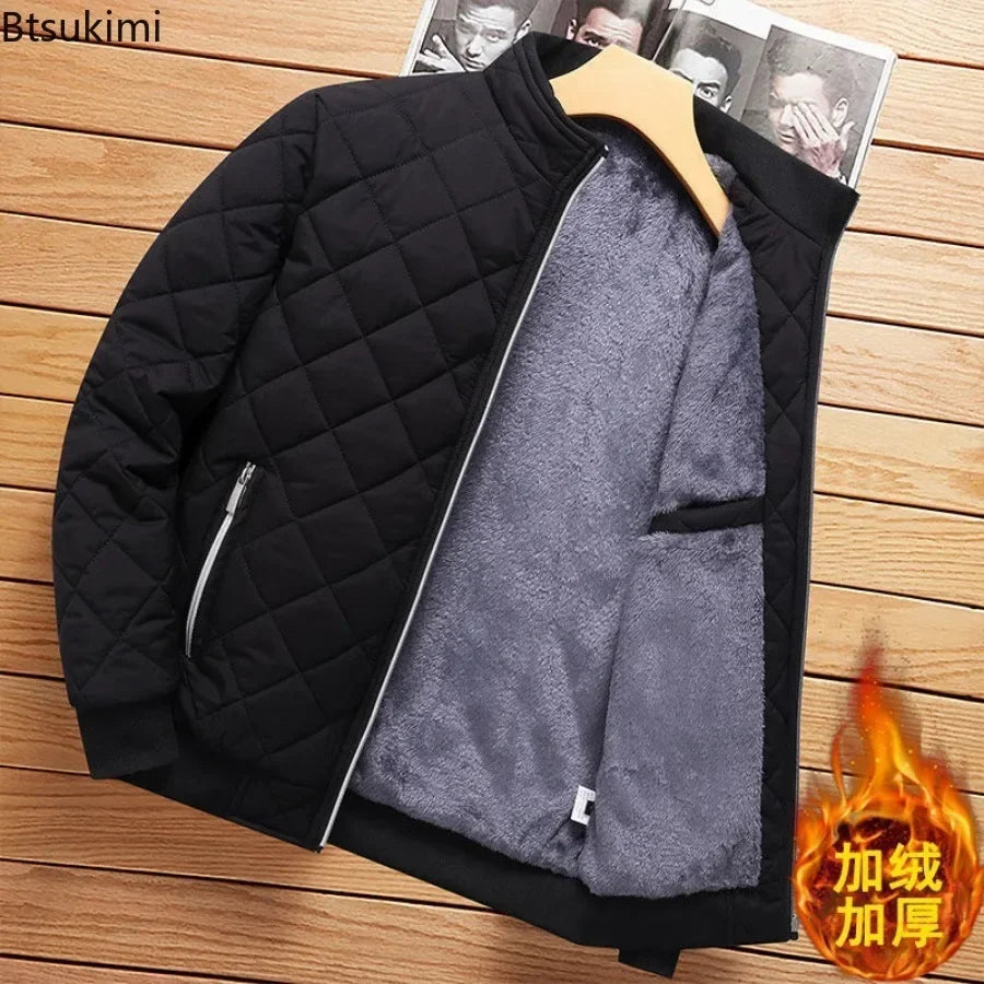 Thick Warm Bomber Jacket Coats Autumn Winter Fleece Lined Casual Jacket for Men Slim Fit Winter Clothing Parkas 5XL [MEN]