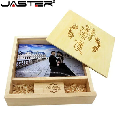 JASTER Maple Photo Album Wood USB+Box Memory Stick Pendrive 8GB 16GB 32GB 64GB 128GB Photography Gift Free LOGO (170*170*35 MM) [PHO]