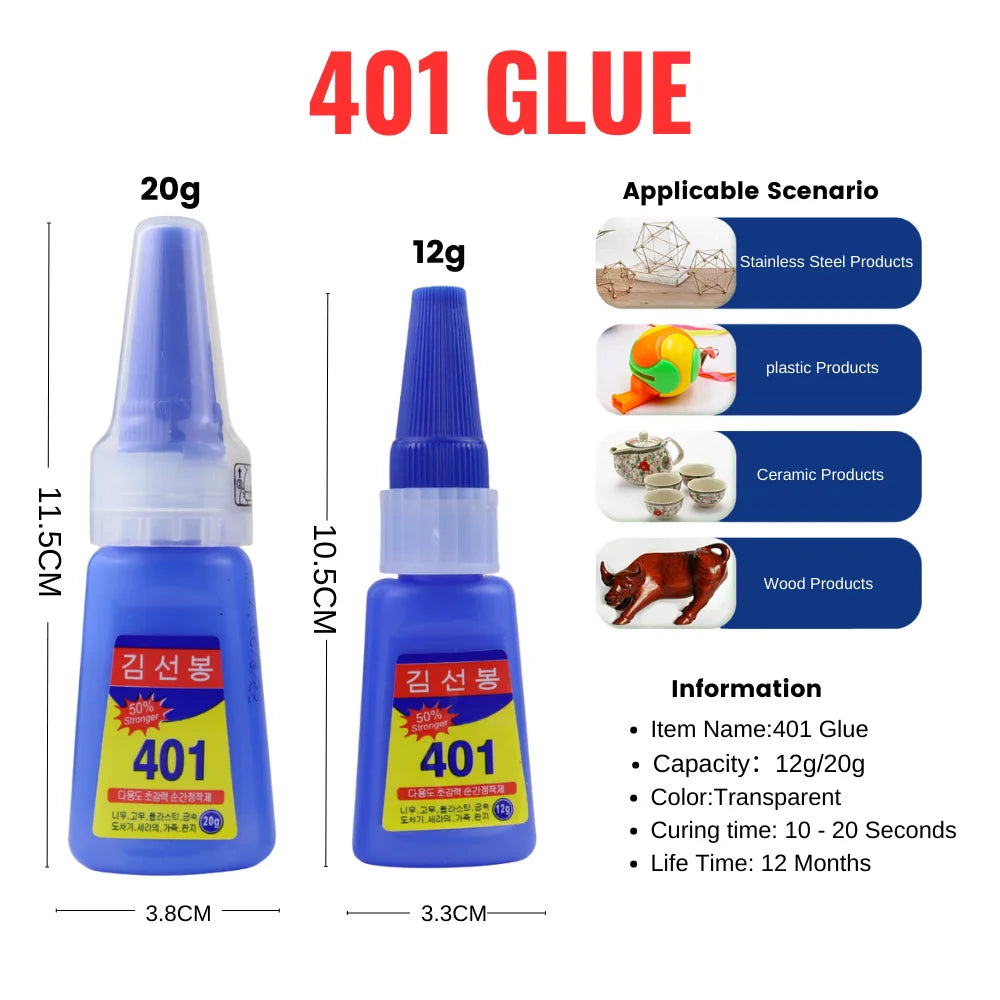 12g / 20g  Strong Transparent 401 Glue Soft Shoes Manicure Repair Metal Plastic Accessories Multi-Functional Adhesive [SHO]