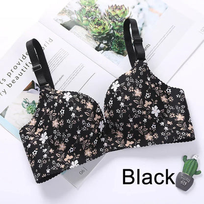 Women Flower Print Seamless Bra Sexy Lingerie Floral Push Up Bras One-Piece Underwear [UND]