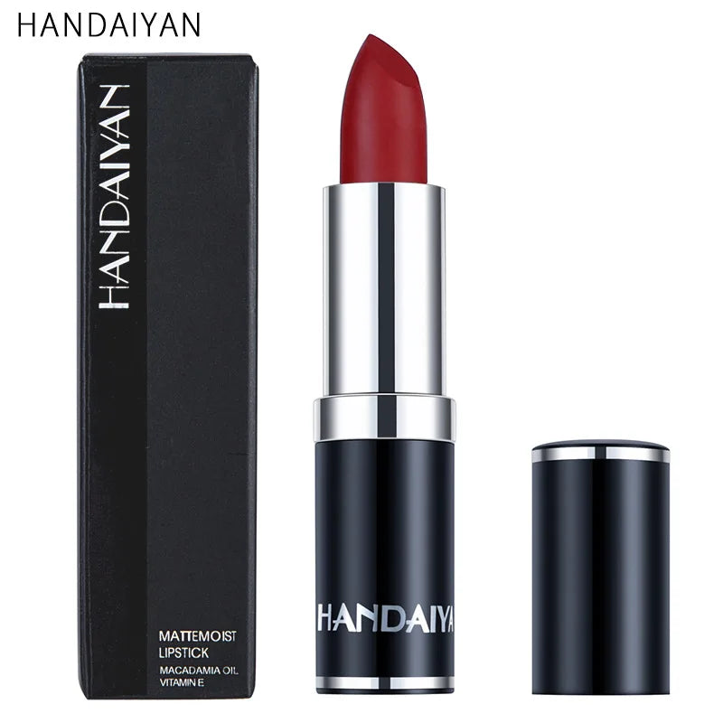 Handaiyan Sexy Nude Red Brown Purple Lipgloss Matte Lip Gloss Velvety Lipstick Matte Waterproof Makeup Long Lasting Cosmetic [CSM]