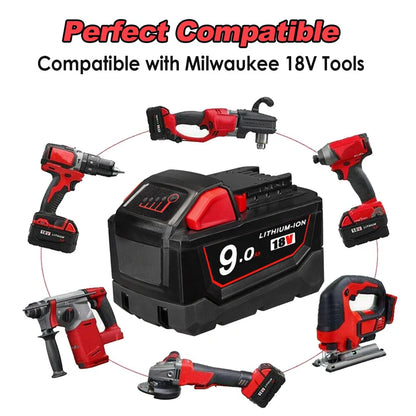 18V For Milwaukee M18 Battery M18B6 XC 9.0 Ah Li-Ion 48-11-1860 48-11-1852 Or Charger 48-11-1850 48-11-1840 Cordless Power Tools [BAT]