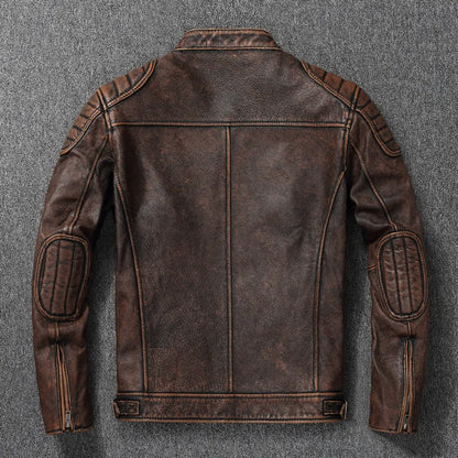 Leather Jacket Top Layer 100% Cowhide Leather Clothes Men's Stand Collar Motorcycle Clothes  Autumn Winter Plus Size [MEN]