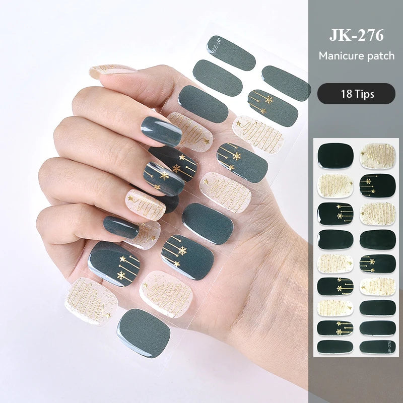 New Years  Design Semi-cured UV Gel Nail Stickers Full Cover UV/LED Lamp Required Gel Nail Strips Press On Nail Decal [BEU]