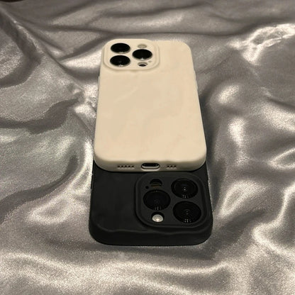 Luxury Chic Wrinkled Soft Silicone Phone Case For iPhone 15 14 13 12 11 Pro MAX Shockproof Bumper Black White Back Cover [PHC]