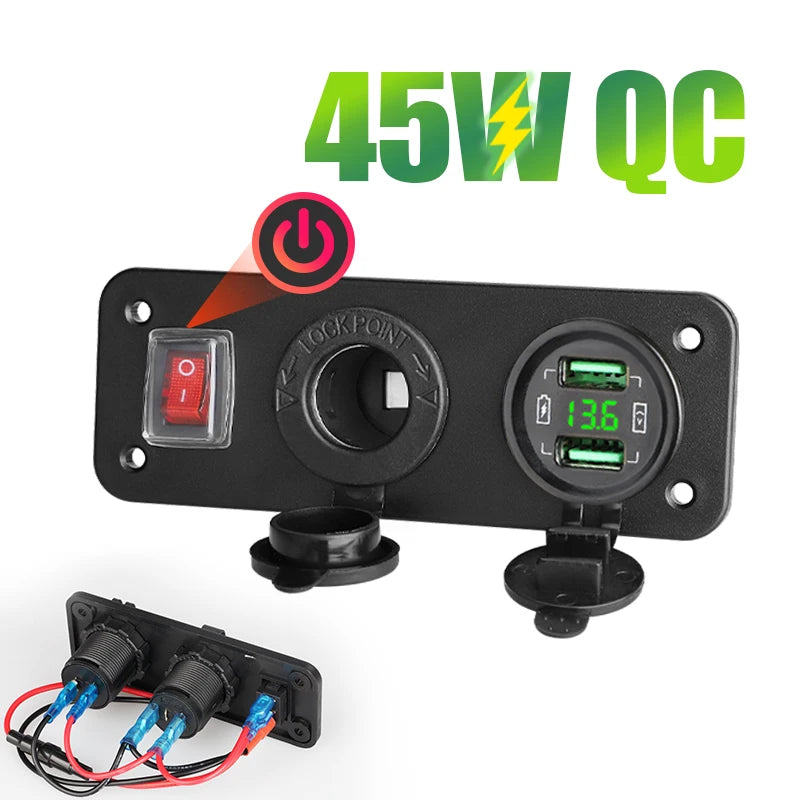 45W Dual USB Car Charger Socket 12V 4.2A Power Outlet Voltmeter Cigarette Socket Lighted Multifunction Panel Boat Marine Truck [MRN]