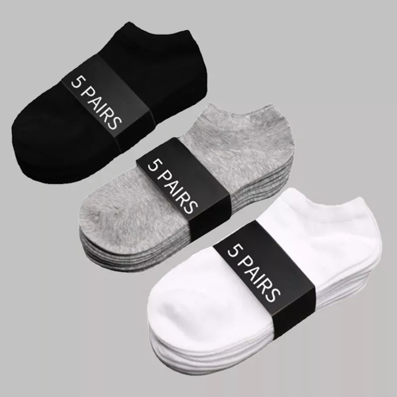 5 Pairs Unisex Socks Low Cut Breathable Business Boat Sock Solid Color Comfortable Ankle Casual White Black Summer Men Business [SOX]