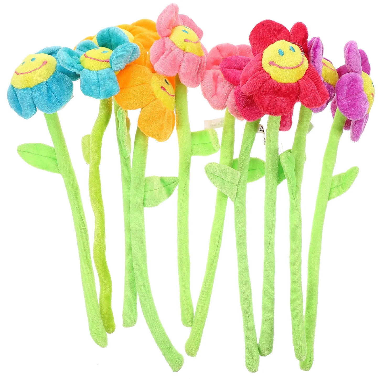 10 Pcs Cartoon Plush Sun Flower with Bendable Stems Smile Face Stuffed Toy Women Baffle Plush Child Artificial Flowerbed [FLW]