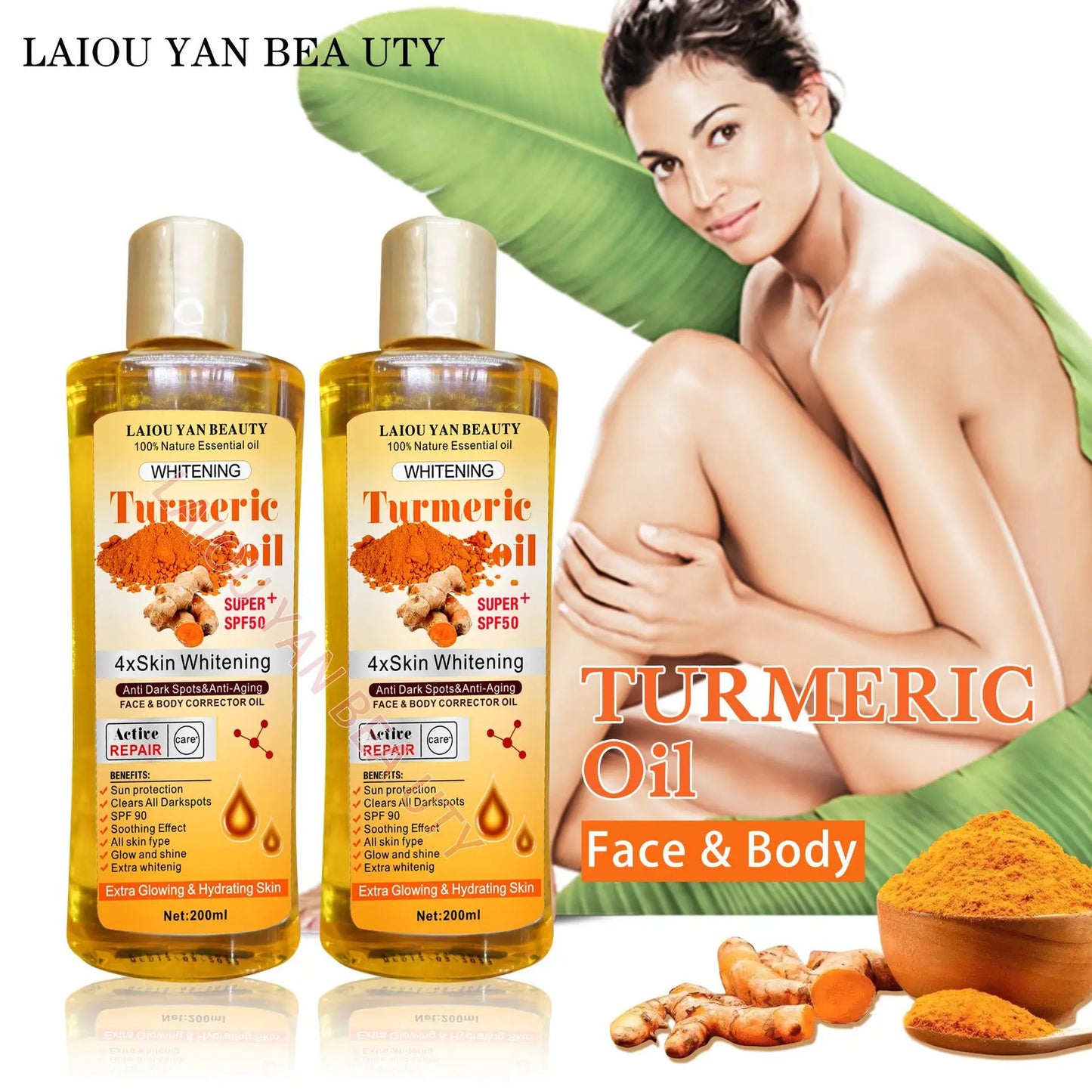 200ml Turmeric Remove Dark Spots Essential Oil for Women Moroccan Ginger Anti Wrinkle Serum Men Whitening Moisturizing Skin Care [SKC]