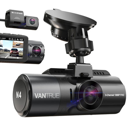 Vantrue N4 3 Channel 4K Dash Cam for Cars, Three Way Triple Car Camera, IR Night Vision, 24h Parking Mode, Support 256GB Max [CAR]