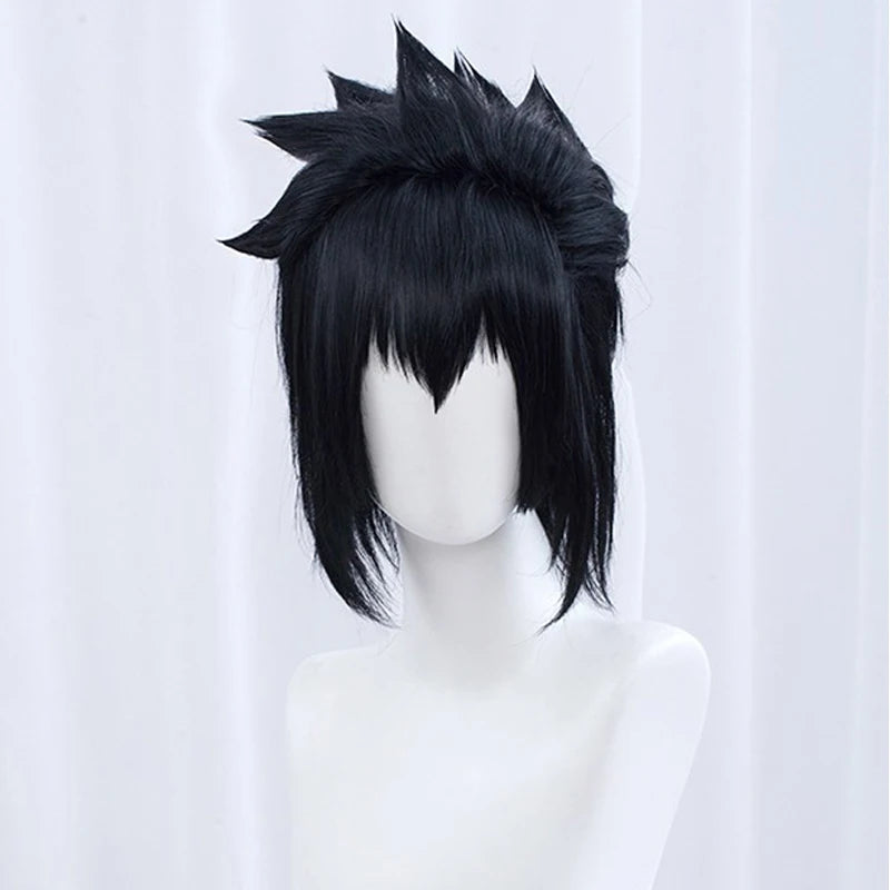 Sasuke Uchiha Cosplay Men Short Black Wig Cosplay Anime Cosplay Wig Heat Resistant Synthetic Hair Wigs + Wig Cap [COS]