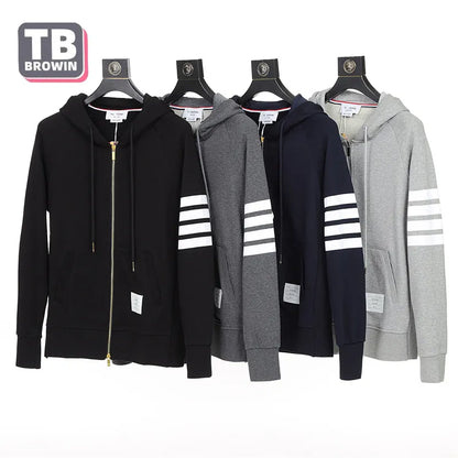 TB BROWIN luxury men's trend sports casual four bars striped cotton sweater zipper Long Sleeve hoodie cardigan tide brand coat [MEN]