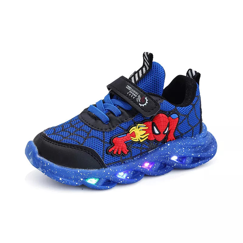 Disney LED Casual Sneakers Red Black For Spring Boys Mesh Outdoor Shoes Children Lighted Non-slip Shoes Size 21-30 [SHO]