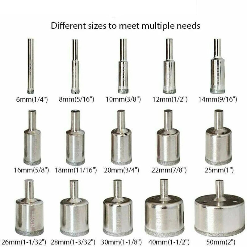 10/15pcs Set Tile drill bit Set Diamond Coated  Tile Marble Glass Ceramic Hole Saw Drilling Bits Power Tools Accessories [TPT]