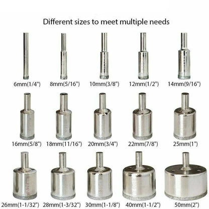 10/15pcs Set Tile drill bit Set Diamond Coated  Tile Marble Glass Ceramic Hole Saw Drilling Bits Power Tools Accessories [TPT]