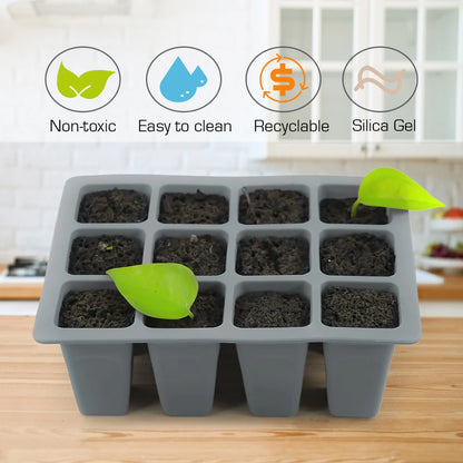 Silicone 4/6/12 Cell Seed Starting Tray Indoor Garden Nursery Pots Seedling Germination Container Propagation Grow Box Reusable [GAR]