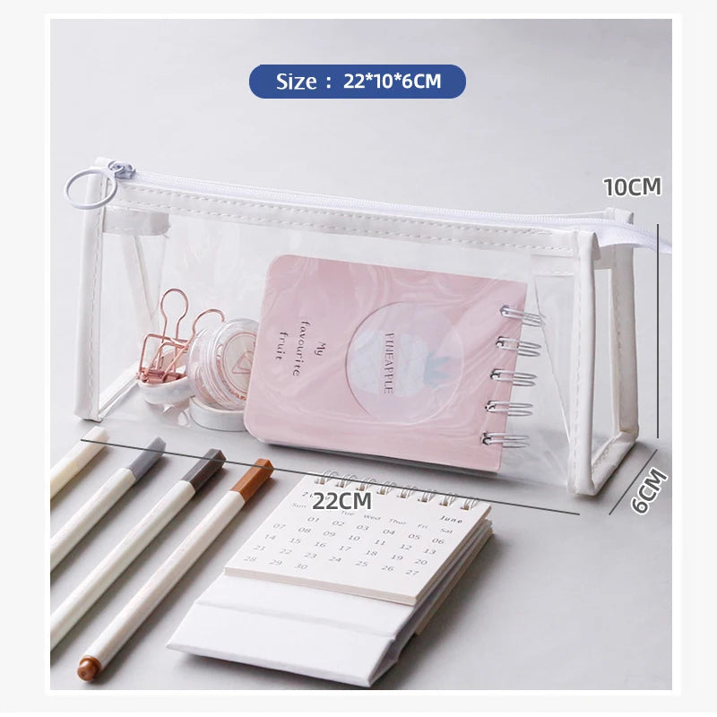 Transparent Pencil Case Large Capacity Simple Pen Bag Kawaii Cosmetic Bag School Study Stationery Office Supplies [CSM]