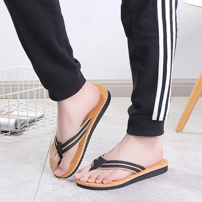 Men Slippers Outside Beach Flat Flip-flop 2023 Summer Casual Slippers Indoor Home Male Anti-slip Shoes Thong Sandals Black [SHO]