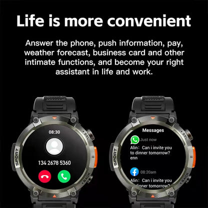 New Outdoor Sports Smart Watch Flashlight 1.45 AMOLED Screen Bluetooth Call For Men Fitness Tracker SmartWatch Android IPhone IOS [SWH]