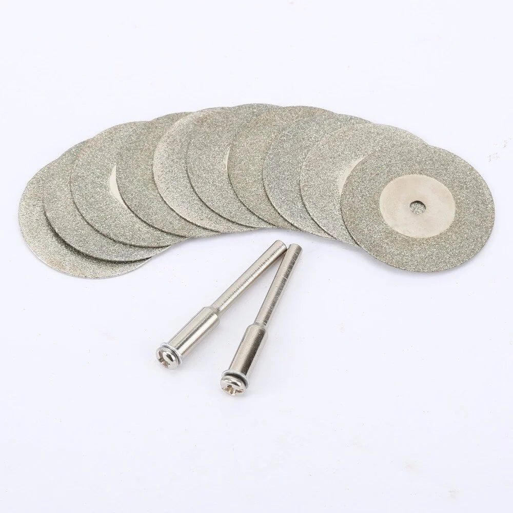 10pcs 30mm Diamond Cutting Discs Cut Off Mini  Saw Blade with 2pcs Connecting 3mm Shank for Dremel Drill Fit Rotary Tool [TPT]