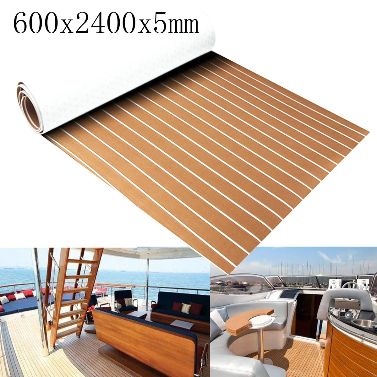 Self-Adhesive 2.4M Foam Teak Decking EVA Foam Marine Flooring Faux Boat Decking Sheet Accessories Marine Brown Black [MRN]