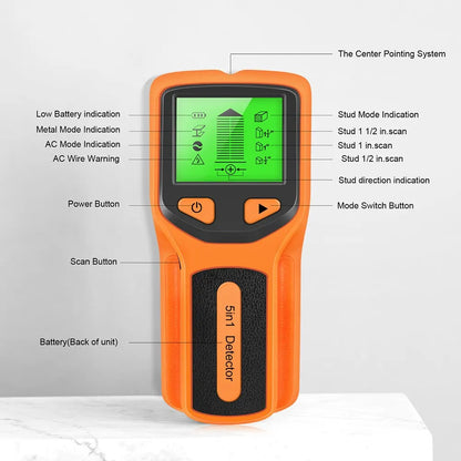 HW430 5in1 Wall Stud Detector LCD Display Multifunctional Handheld for Wood AC Wire Cable Metal Detector Electric Wall Finder SC [MTL]