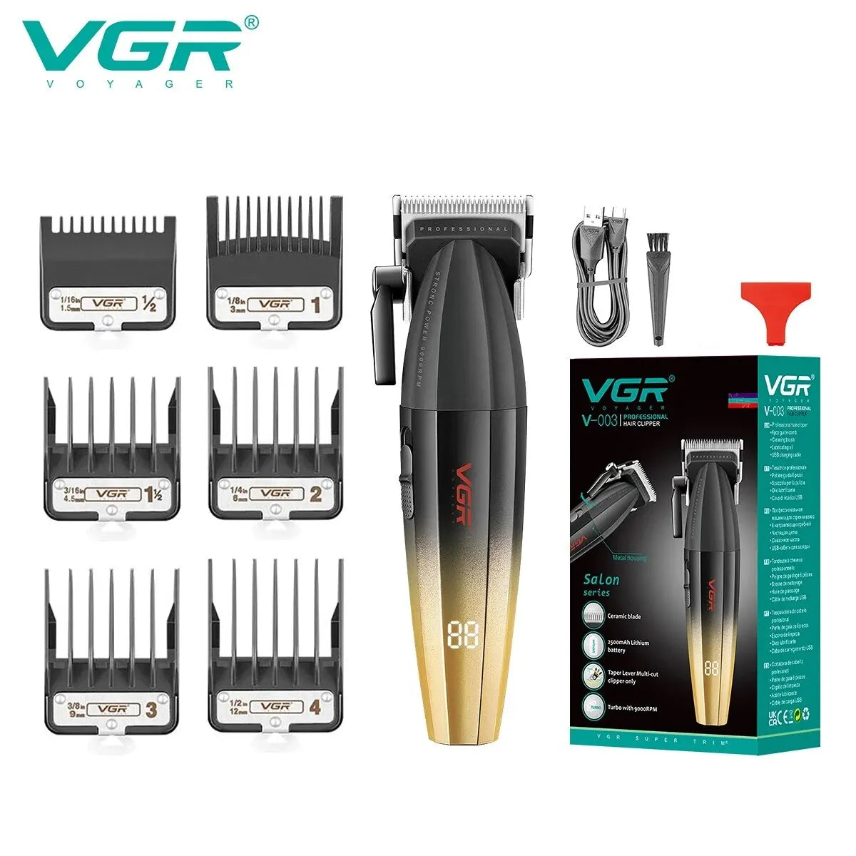 VGR Hair Clipper Professional Hair Trimmer Electric Clippers Cordless Hair Cutting Machine 9000RPM Trimmer Clipper for Men V-003 [HAI]