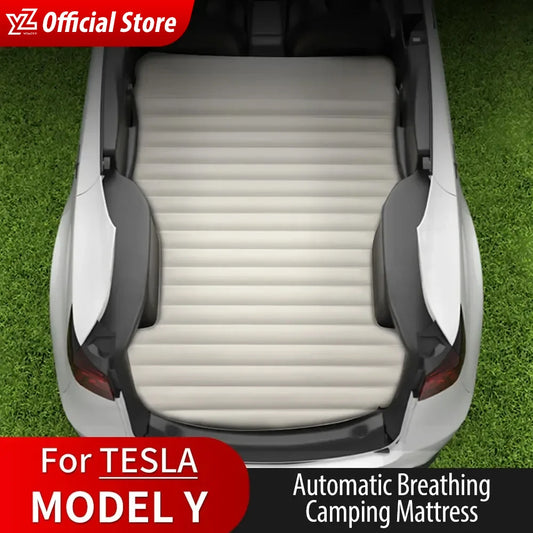 YZ For Tesla Model Y PVC 2017-2023 Inflatable Air Mattress Outdoor Camping Inflatable Special Suede Fabric Car Travel Bed [CAM]