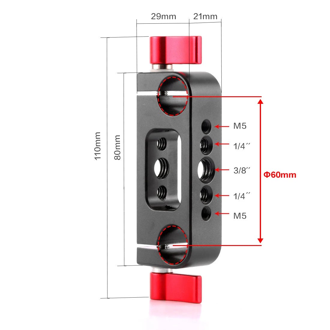 BGNing 15mm Rod Rig Clamp Double Holes 1/4 3/8 Thread Telephoto Lens Holder Support Rail Photography System For DSLR Camera Cage [PHO]