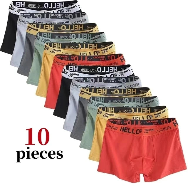 10Pcs/Men's Underwear Fashion Underwear High Stretch Boxer Shorts Breathable Soft Men's Shorts Comfortable Plus SizeL-4XL [UND]