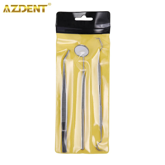 AZDENT Dental Cleaning Tools Set Mouth Mirror Stainless Steel Tweezers Elbow Probe Dentists Instrument Teeth Whitening Dentistry [DEN]