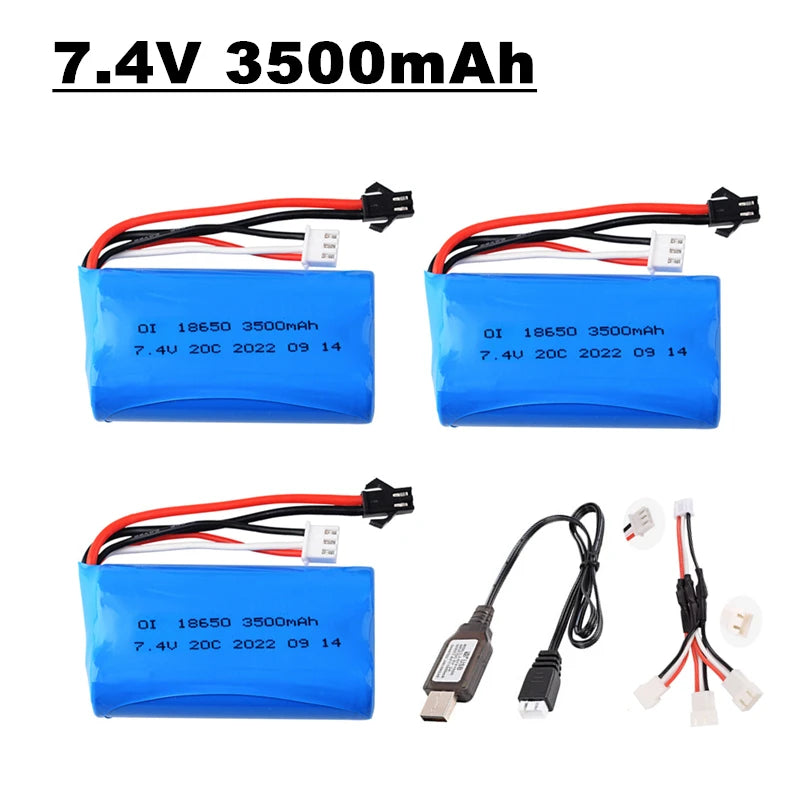 7.4V 3500mAh 18650 li-ion Battery an Charger for WPL MN99S D90 U12A S033g Q1 H101 D12 C24-1 C24 Rc Boats Cars Tanks Drones Parts [BAT]