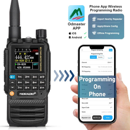 TIDRADIO H3 Walkie Talkie Phone APP Wireless Programming Dual PTT Air Band Long Range Radio USB Type-C Cable Programming &Charge [TEL]