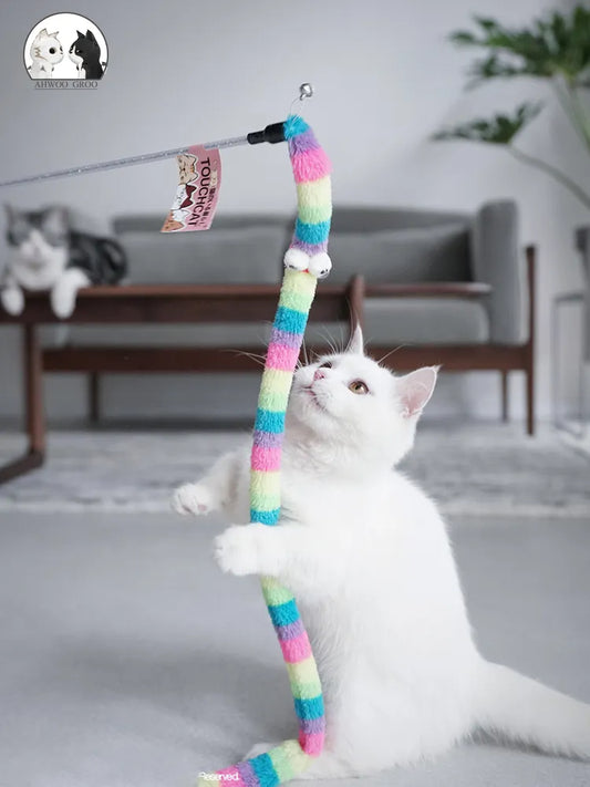 Cat Toy Feather Cat Teaser Wand Cat Interactive Toy Funny Caterpillar Colorful Rod Teaser Wand Pet Cat Supplies Cat Accessory [PET]