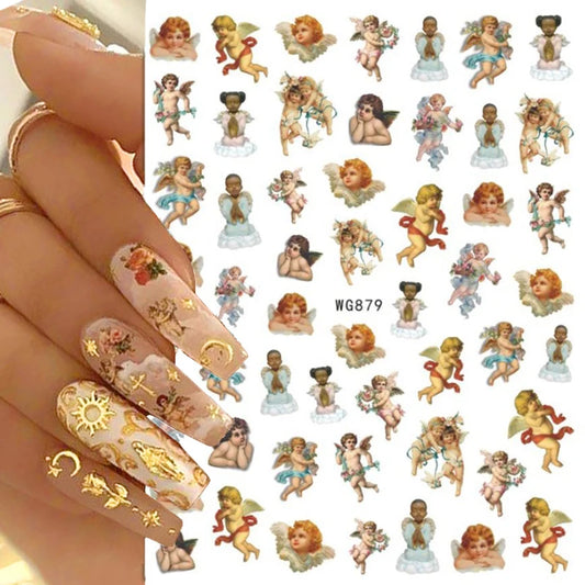 Nail Art Sticker Angel Flower Pattern Stickers Cupid Self-Adhesive Nail Decals Stickers Decoration Press on Nails Accessories [BEU]